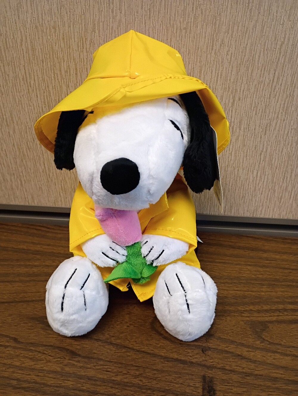 NWT Snoopy in Rain Coat With Flowers Rain Hat Plush